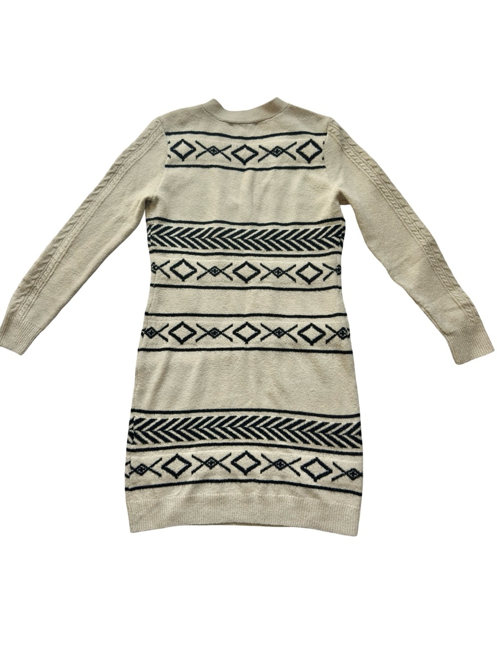 Lucky Brand Cozy Cream Knit Sweater Dress with Black Fair Isle Pattern Medium - Picture 2 of 4